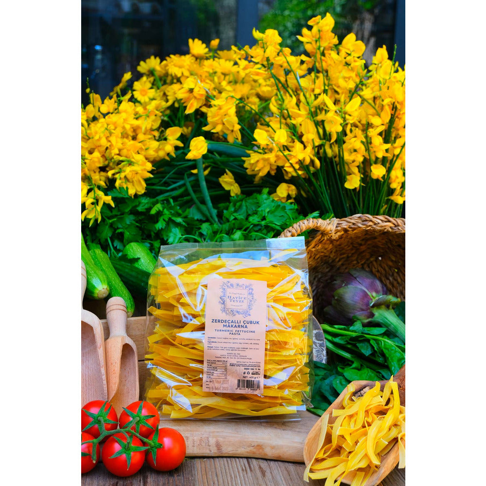 Hatice Teyze Turmeric Fettucine Pasta (Zerdecalli Cubuk Makarna) 400 g_630768cb88d3a.jpeg Hatice Teyze Turmeric Fettucine Pasta (Zerdecalli Cubuk Makarna) 400 g - Image 1