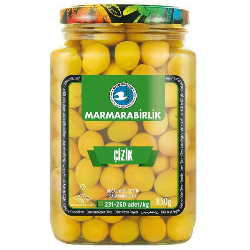 Marmarabirlik Green Scratched Olives M( Cizik Yesil Zeytin ) 850 gr_630752510b29e.jpeg Marmarabirlik Green Scratched Olives M( Cizik Yesil Zeytin ) 850 gr - Image 1