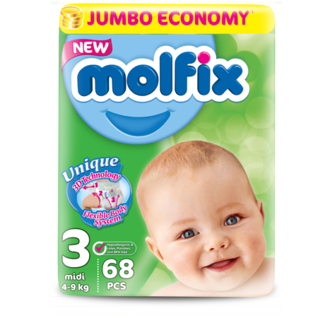 Molfix 3D Nappy  3 Midi Jumbo (4-9 kg)  68 Pcs