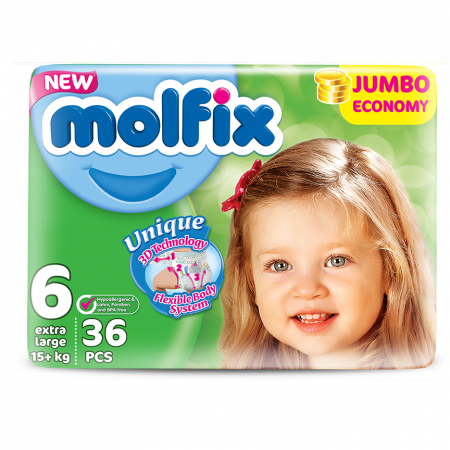 Molfix 3D Nappy 6 Extra Large Jumbo (15+kg) 36 Pcs